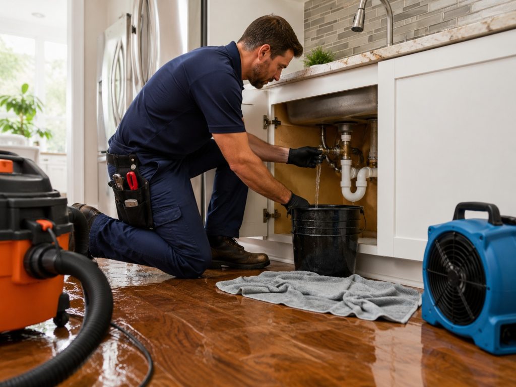 Plumber Mississauga repairing a leaking kitchen sink