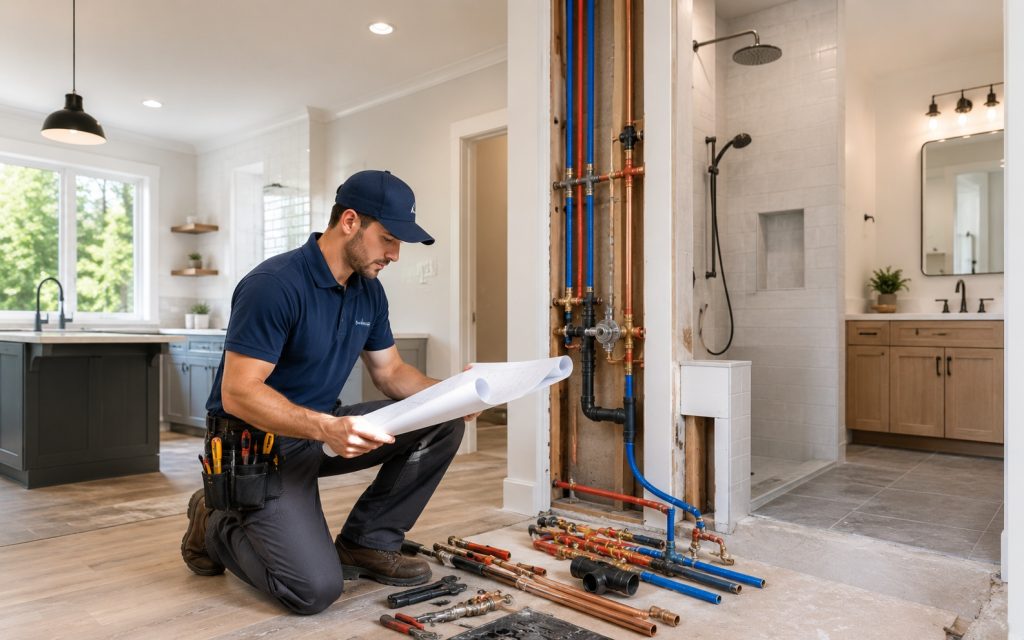 Plumber North York inspecting residential plumbing system.